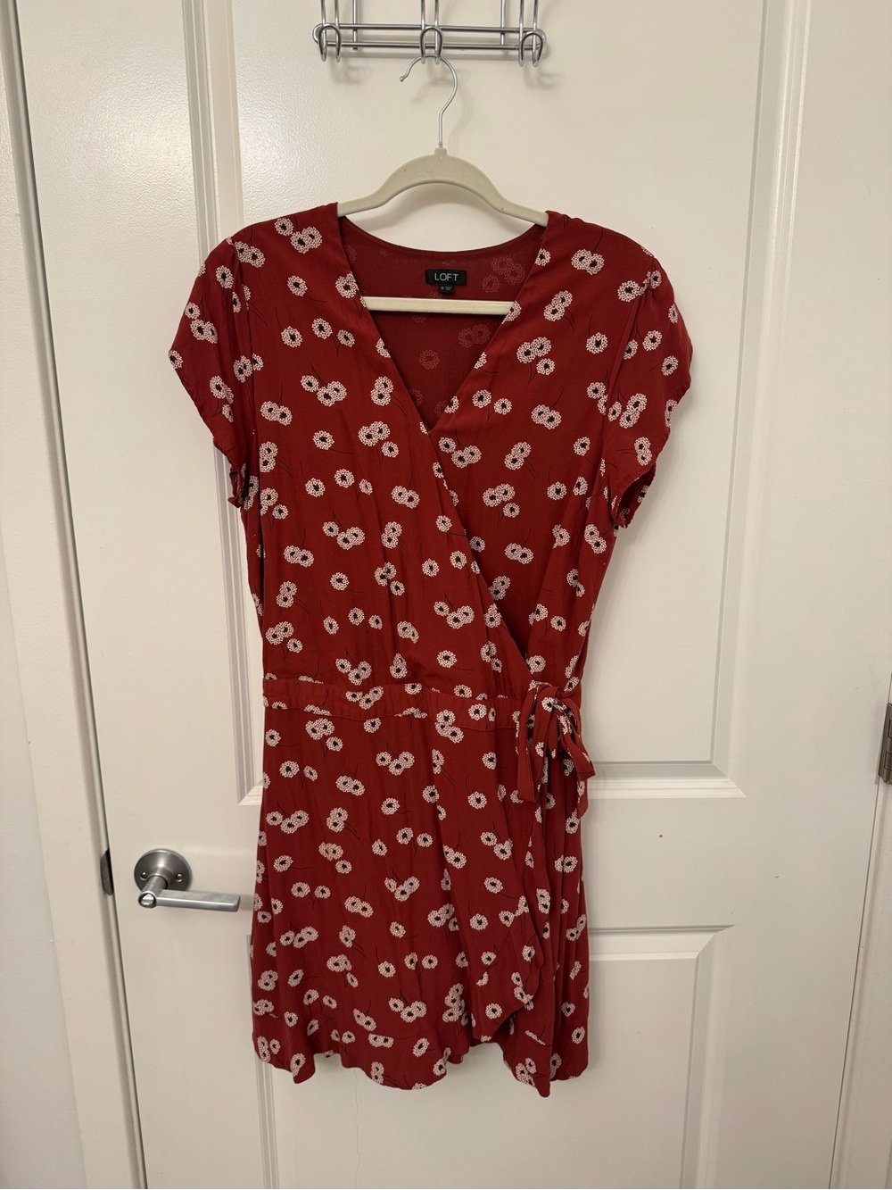 LOFT Rust Red Floral Tie-Waist Mini Dress